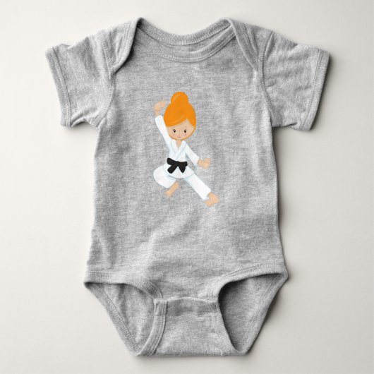 Karate Girl, Niedlich Girl, Orangenhaar, Schwarzer Baby Strampler (Vorderseite)