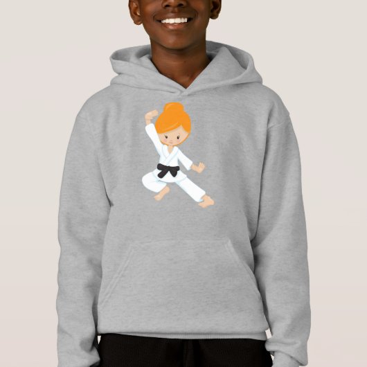 Karate Girl, Niedlich Girl, Orangenhaar, Schwarzer Hoodie (Vorderseite)