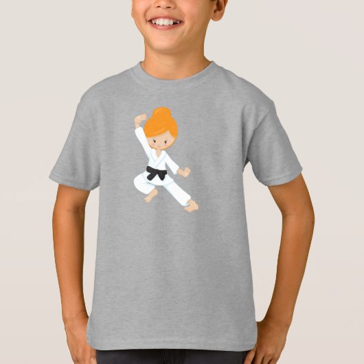 Karate Girl, Niedlich Girl, Orangenhaar, Schwarzer T-Shirt (Vorderseite)