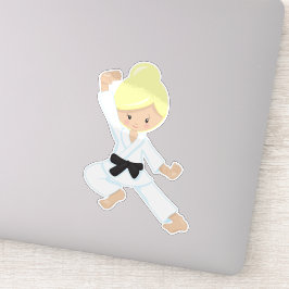 Karate Girl, Niedlich Girl, Schwarzer Gürtel, Blon Aufkleber