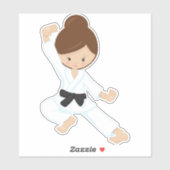 Karate Girl, Niedlich Girl, Schwarzer Gürtel, Brau Aufkleber (Blatt)
