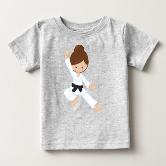 Karate Girl, Niedlich Girl, Schwarzer Gürtel, Brau Baby T-shirt (Vorderseite)