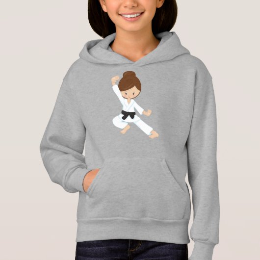 Karate Girl, Niedlich Girl, Schwarzer Gürtel, Brau Hoodie (Vorderseite)