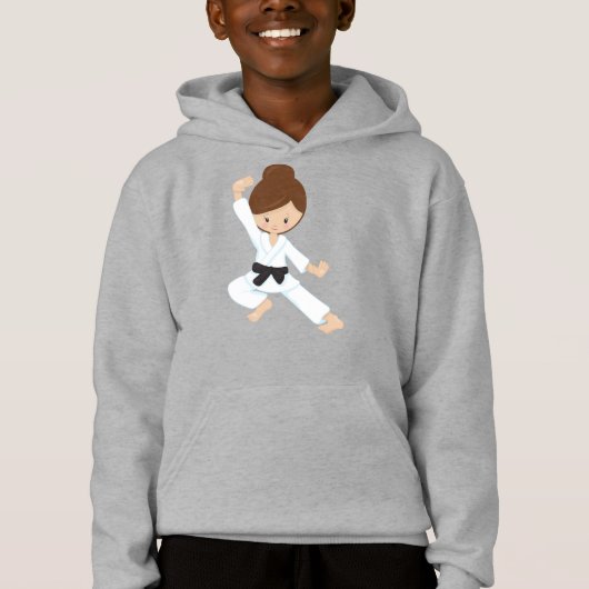 Karate Girl, Niedlich Girl, Schwarzer Gürtel, Brau Hoodie (Vorderseite)