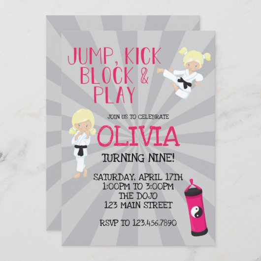 Karate Girl Pink Martial Arts Einladung (Vorne/Hinten)