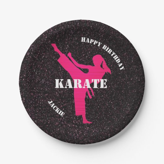 Karate Girl Specs of Glitzer Birthday Tellers Pappteller (Vorderseite)