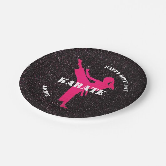 Karate Girl Specs of Glitzer Birthday Tellers Pappteller (Schrägansicht)