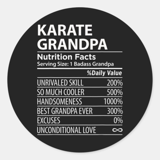 Karate Grandpa Nutrition Facts Funny Karate Grandl Runder Aufkleber (Vorderseite)