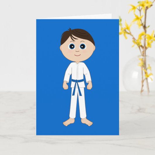 Karate Herzlichen Glückwunsch Blue Belt Karte (Gelbe Blume)
