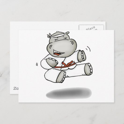 Karate Hippo Postkarte (Vorne/Hinten)