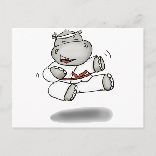 Karate Hippo Postkarte (Vorderseite)