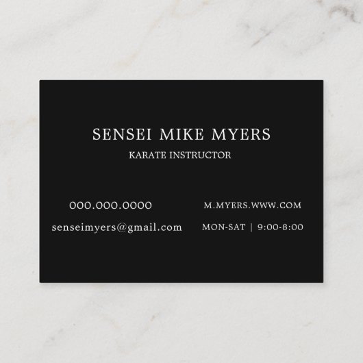 Karate Instructor Sensei Gi Business Card Visitenkarte (Rückseite)