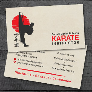 Karate-Instruktor - Kanji und Karateka Silhouette Visitenkarte