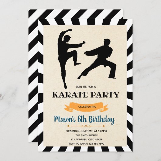 Karate-Jungen-Geburtstagskarte Einladung (Vorne/Hinten)