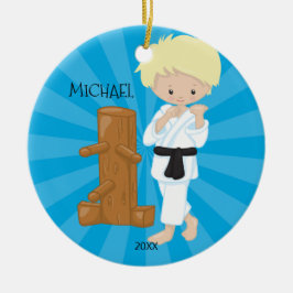 Karate-Jungen-personalisierte Weihnachtsverzierung Keramik Ornament