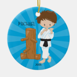 Karate-Jungen-personalisierte Weihnachtsverzierung Keramikornament