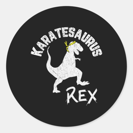 Karate Karatesaurus Rex Dinosaur Lustiges Kampfspo Runder Aufkleber (Vorderseite)