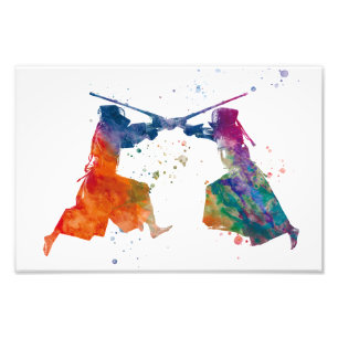 Karate Kendo in Aquarellfarbe Fotodruck