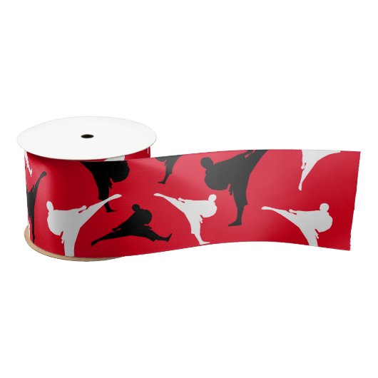 Karate Kick Pose Silhouetten Kampfsport Thema Satinband (Spule)
