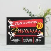 Karate Kick Red Birthday Party Einladung (Stehend Vorderseite)