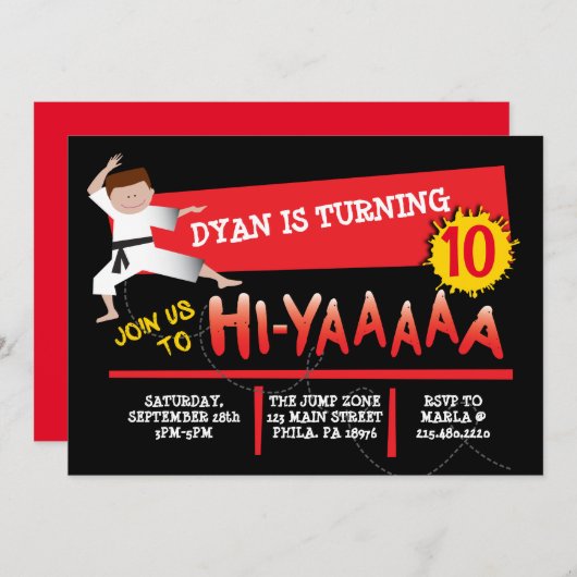 Karate Kick Red Birthday Party Einladung (Vorne/Hinten)