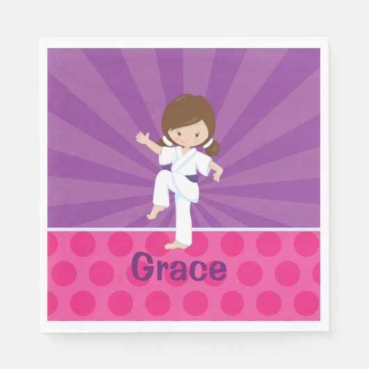 Karate Kid Girl Paper Napkin Brown Lila Belt Serviette (Vorderseite)