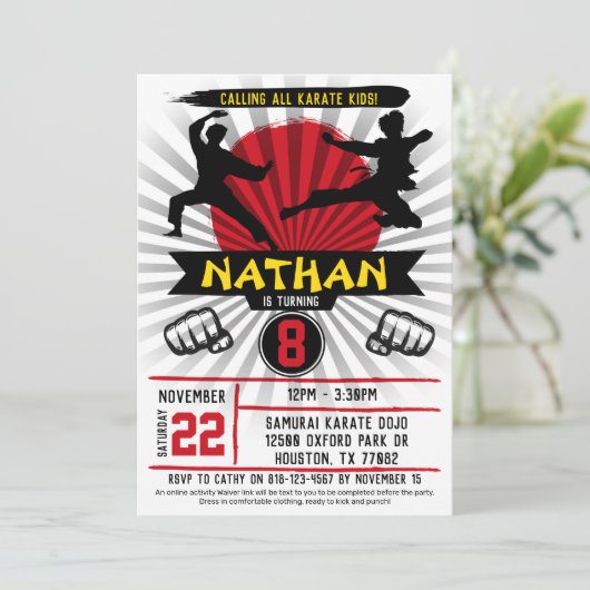 Karate Kid Martial Arts Cobra Kai Einladung (Stehend Vorderseite)
