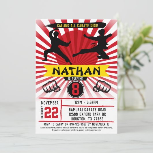 Karate Kid Martial Arts Cobra Kai Einladung (Stehend Vorderseite)