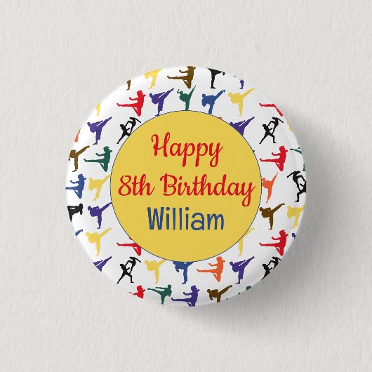 Karate Kid Martial Arts Modern Cool Happy Birthday Button (Vorderseite)