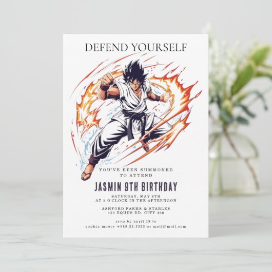 Karate Kindergeburtstag Party Einladung (Stehend Vorderseite)