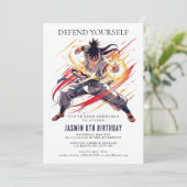 Karate Kindergeburtstag Party Einladung (Stehend Vorderseite)