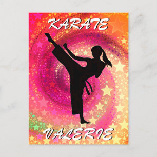 Karate Mädchen Kick Sterne und Wirbel Retro Postkarte
