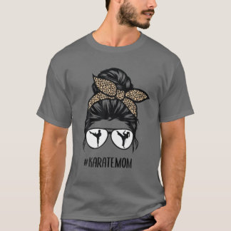 Karate Mama Leopard Messy Bun Hair Glasses T-Shirt