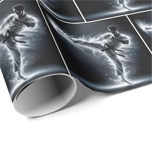 Karate Man mit Neon Energy Light Trails Geschenkpapier (Rolleneckpunkt)
