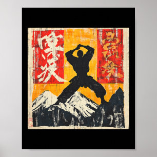 Karate Martial Arts Silhouette auf dem Berg Poster