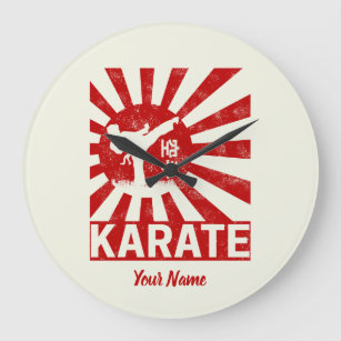 Karate Martial Arts with japanese Rising Sun Große Wanduhr