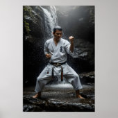 Karate Master Performing Kata Under Waterfall Poster (Vorne)