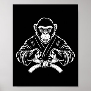 Karate Monkey Zeichnend Kickboxing Jiu-jitsu Mixed Poster