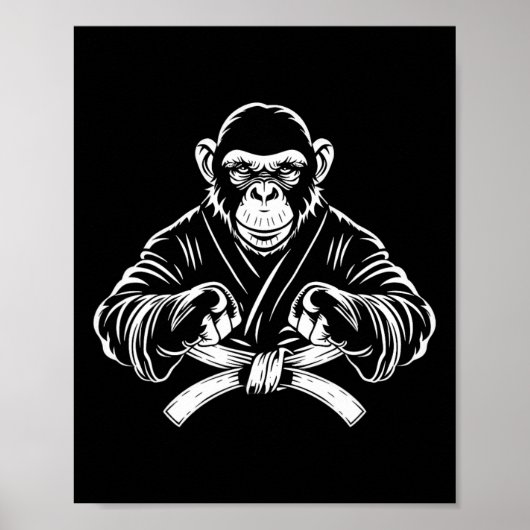 Karate Monkey Zeichnend Kickboxing Jiu-jitsu Mixed Poster (Vorne)