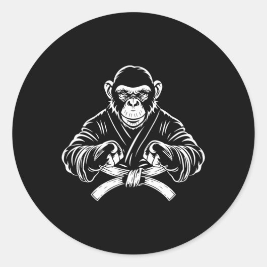 Karate Monkey Zeichnend Kickboxing Jiu-jitsu Mixed Runder Aufkleber (Vorderseite)