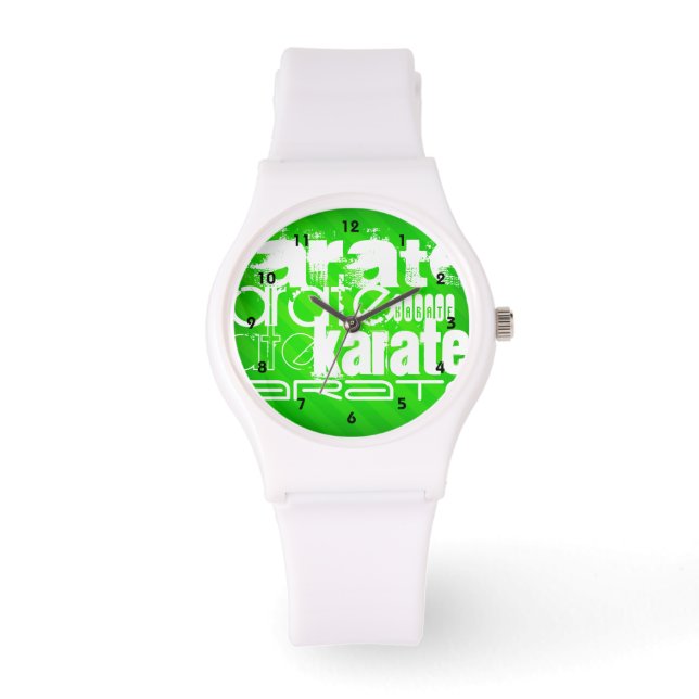 Karate; Neon Green Stripes Armbanduhr (Vorderseite)