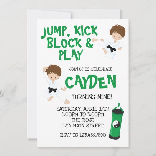 Karate Ninja Green Geburtstag Einladung (Vorderseite)