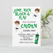 Karate Ninja Green Geburtstag Einladung (Stehend Vorderseite)