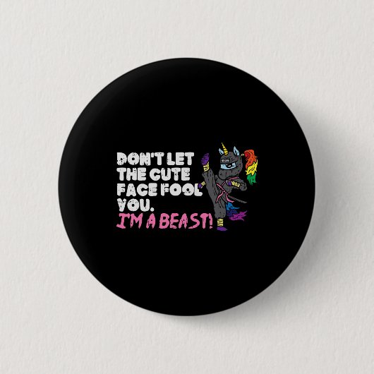 Karate Ninja Unicorn Niedliches Gefechtsgebäck Tae Button (Vorderseite)