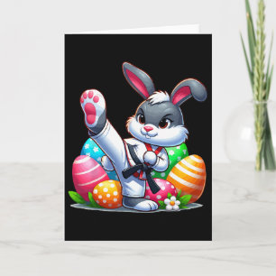 Karate-Osterhase mit einem Korb voller Eier Ostert Karte