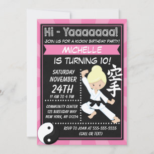 Karate-Party Blondes Haar Mädchen Kindergeburtstag Einladung
