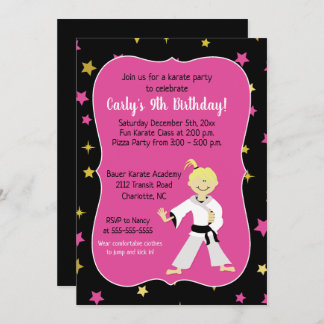 Karate Party Girl Birthday Invites Einladung