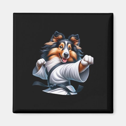 Karate Shetland Sheepdog Funny Spaß Tierfreunde Magnet (Vorne)