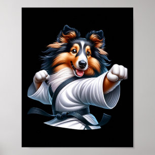 Karate Shetland Sheepdog Funny Spaß Tierfreunde Poster