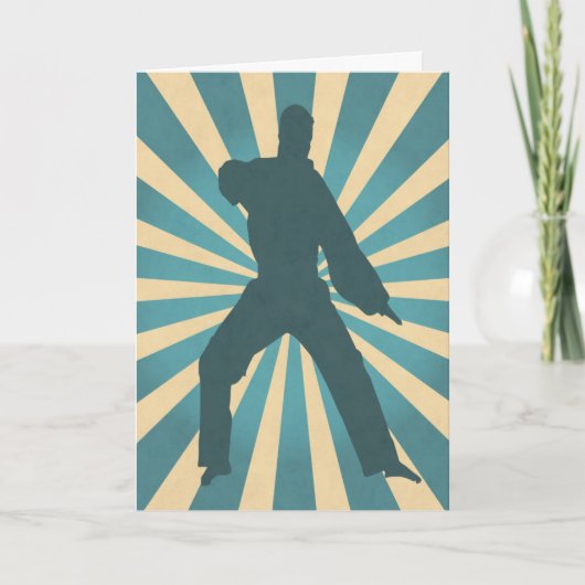 Karate-Silhouette mit/ Sunburgh Birthday Card Karte (Vorderseite)